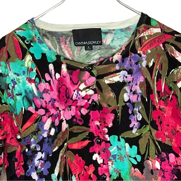 Cynthia Rowley Womens Button Down Multi Color Abstract Floral Cardigan Size S - Picture 3 of 6